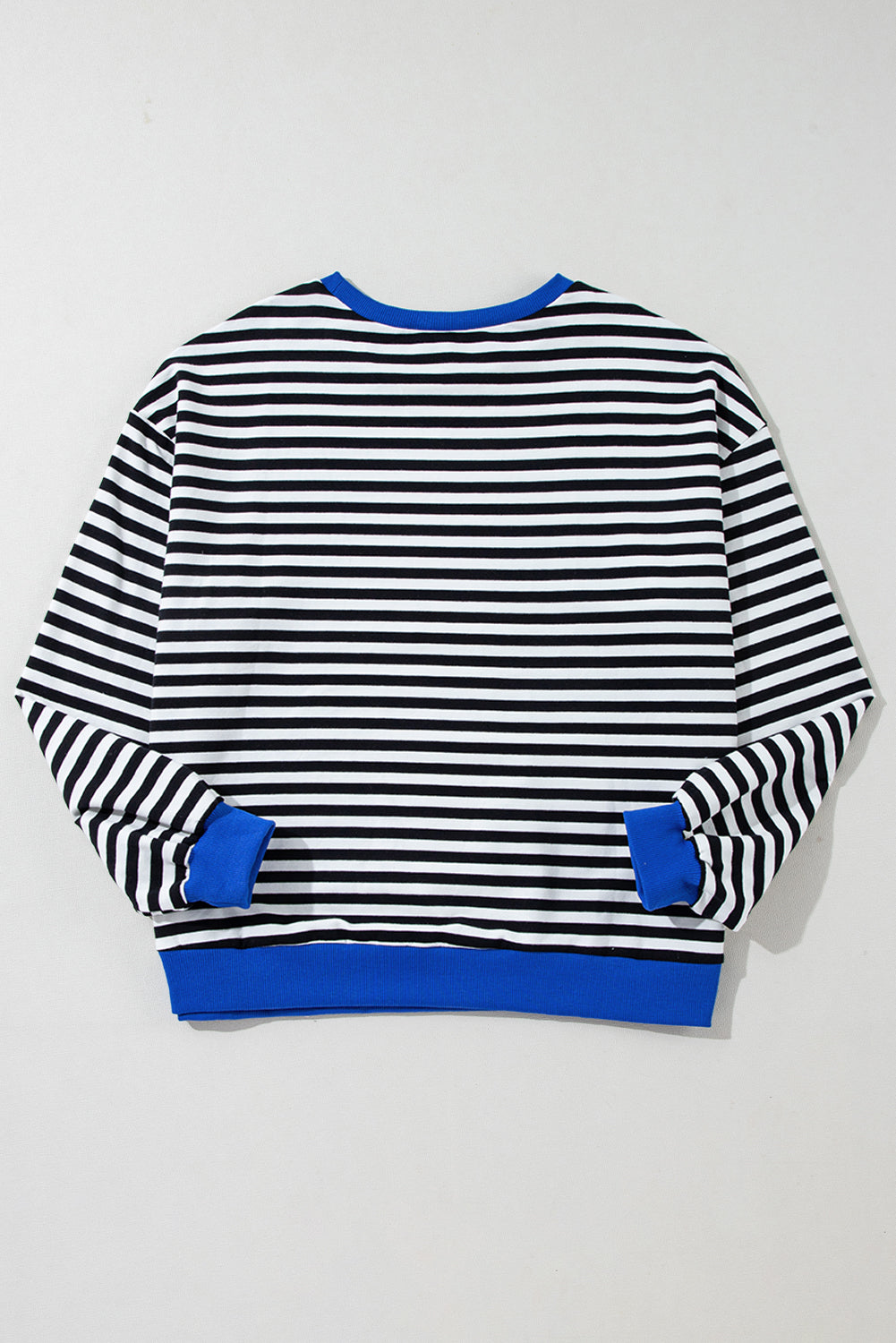 Sky Blue Stripe Oversized Contrast Trim Pullover Sweatshirt