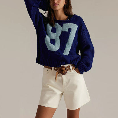 Oversized Knit Pullover with Bold 87 Print