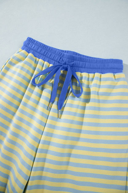 Pink Stripe Wide Leg Lounge Set Women 2 Piece Outfit