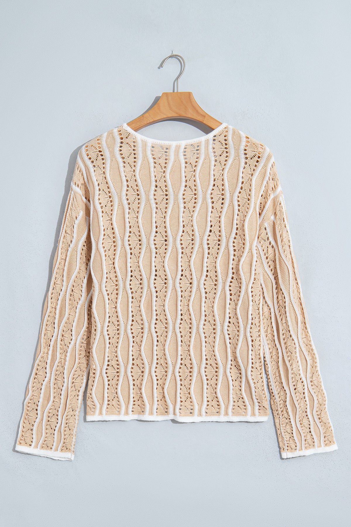 Women's Wavy Stripe Open Knit Pullover Sweater