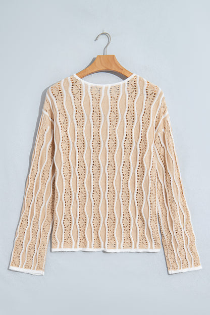 Women's Wavy Stripe Open Knit Pullover Sweater