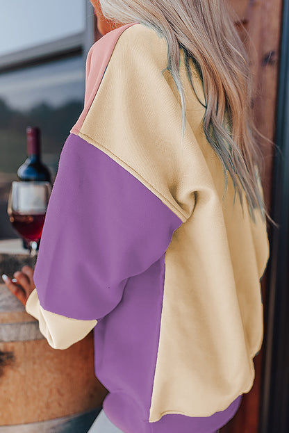 Mauve Colorblock Drop Shoulder Oversized Sweatshirt