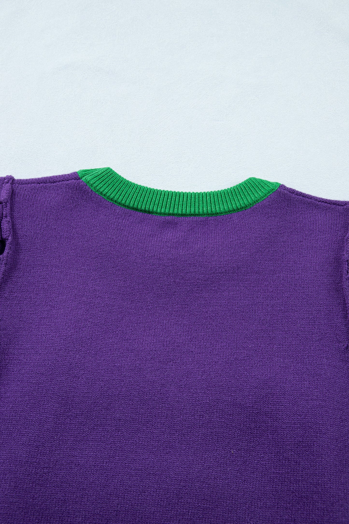 Purple Mardi Gras Tinsel Letter Short Sleeve Sweater Top