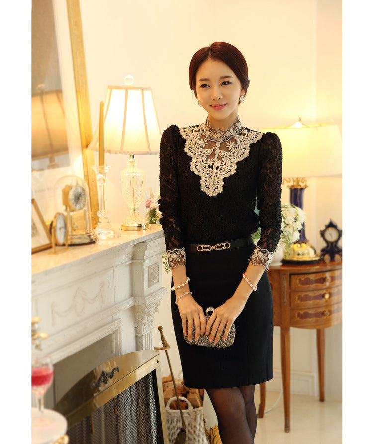 Women's Mock Neck Lace Blouse Long Sleeve Elegant