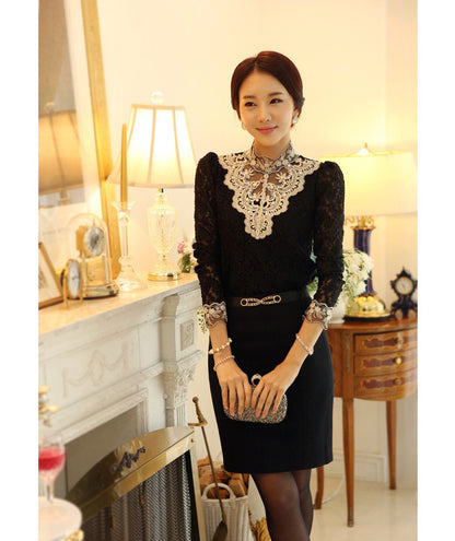 Women's Mock Neck Lace Blouse Long Sleeve Elegant