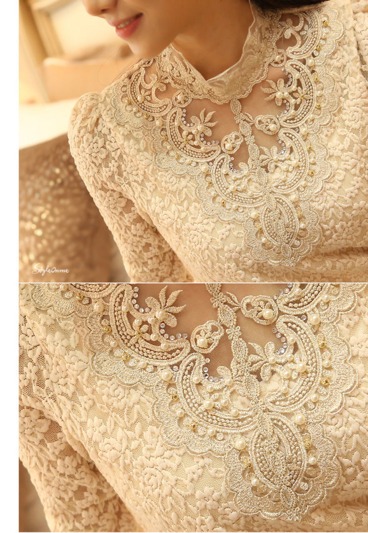 Women's Mock Neck Lace Blouse Long Sleeve Elegant
