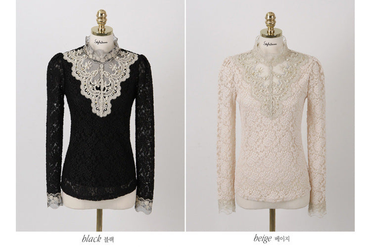 Women's Mock Neck Lace Blouse Long Sleeve Elegant