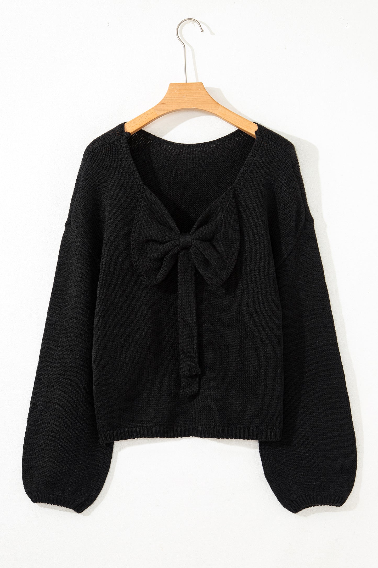 Valentine’s Day Red Bow Backless Bubble Sleeve Sweater