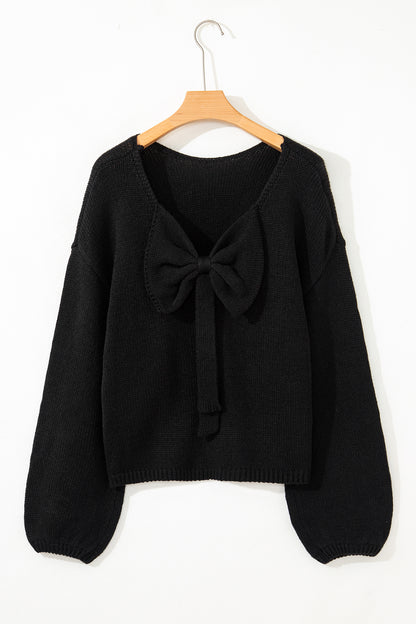 Valentine’s Day Red Bow Backless Bubble Sleeve Sweater