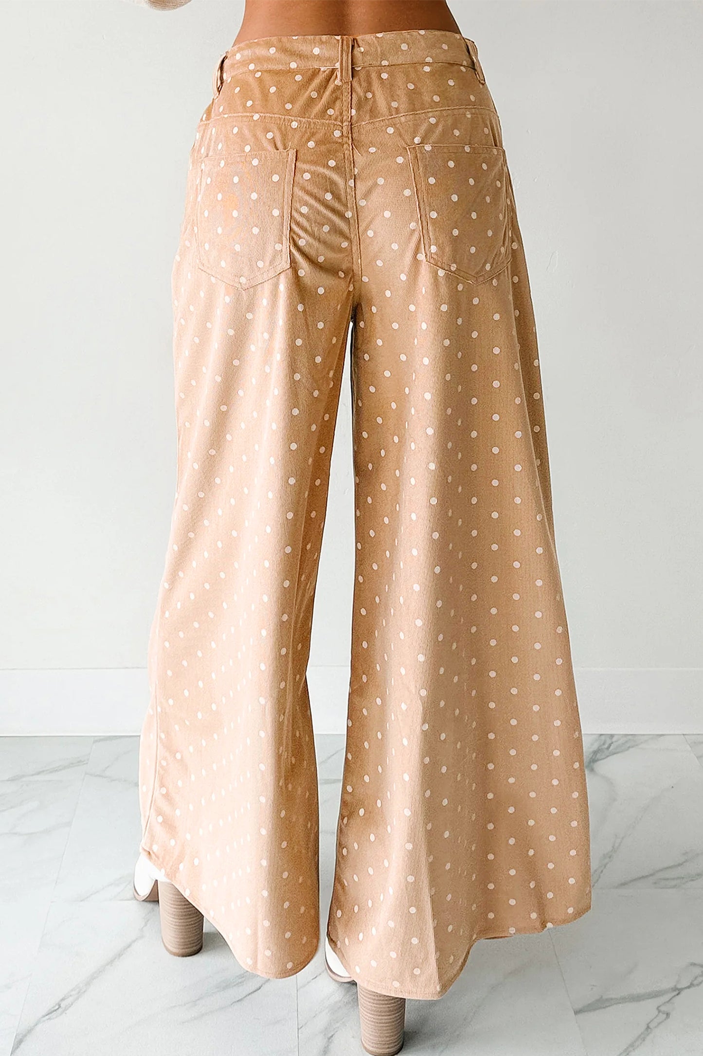 Khaki Polka Dot Drawstring Wide Leg Pants