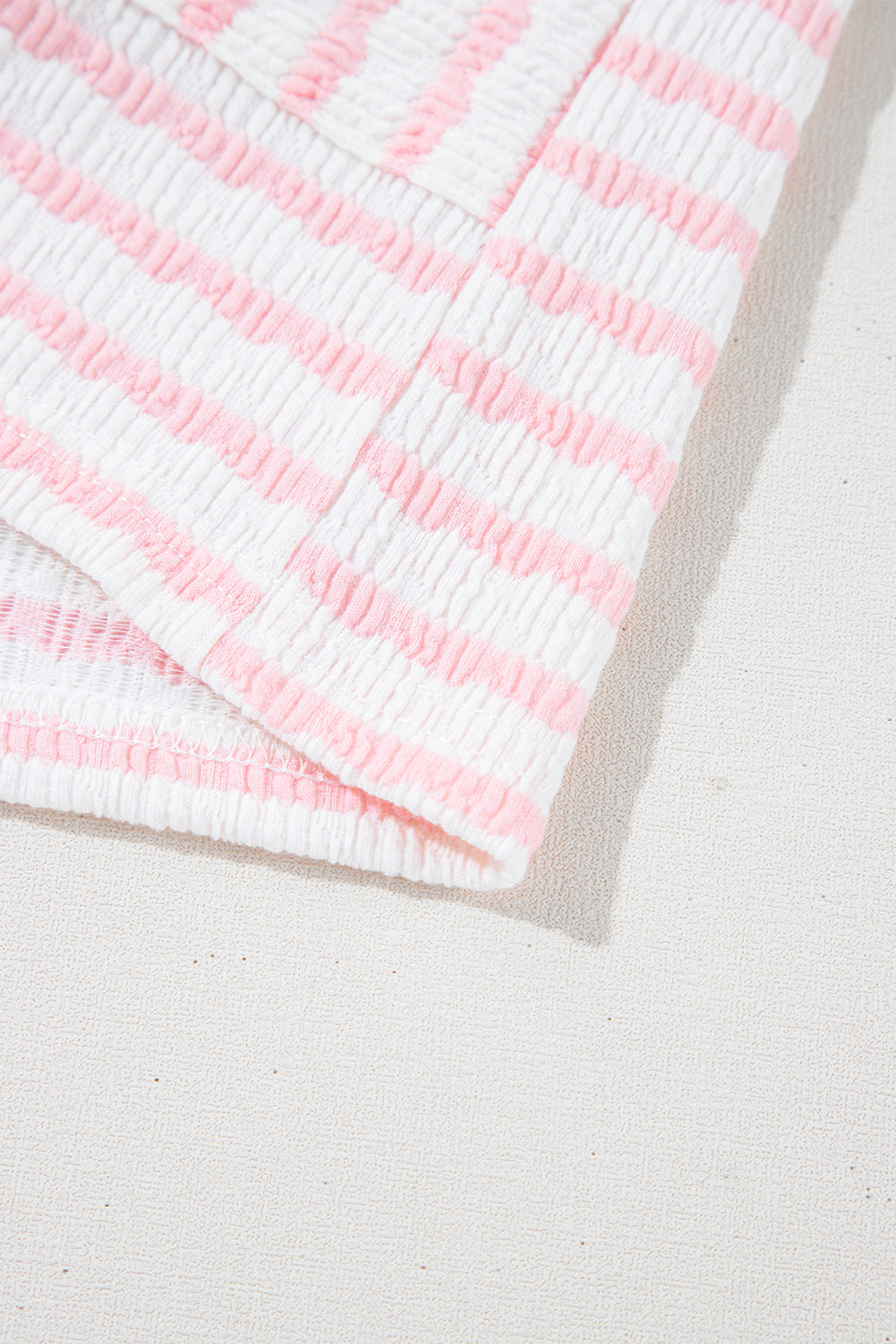 Pink Stripe Textured Knit Lounge Set Drawstring Shorts