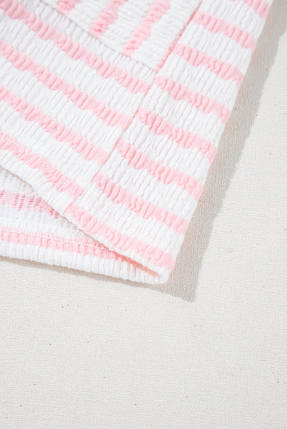 Pink Stripe Textured Knit Lounge Set Drawstring Shorts