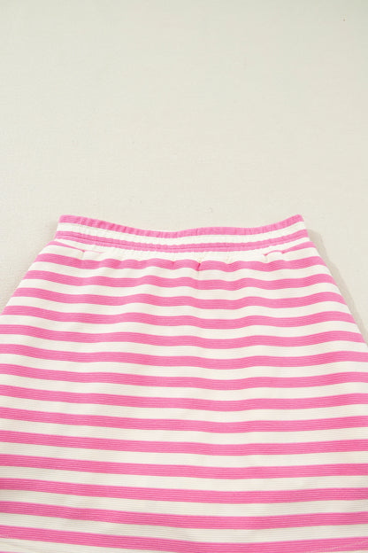 Striped Zip Collar Sleeveless Skort Set Casual Outfit