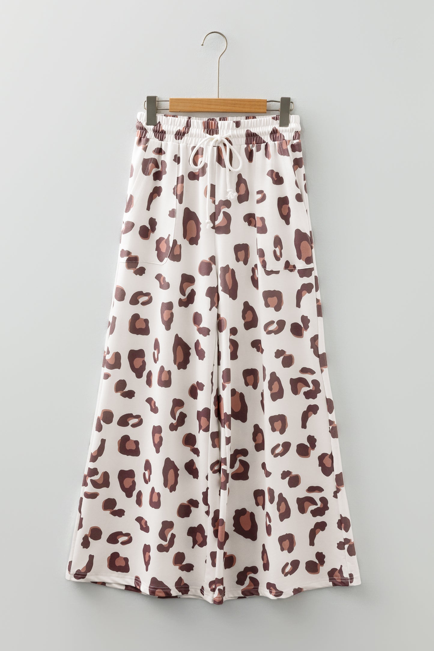 Leopard Print Wide Leg Drawstring Pants with Pockets