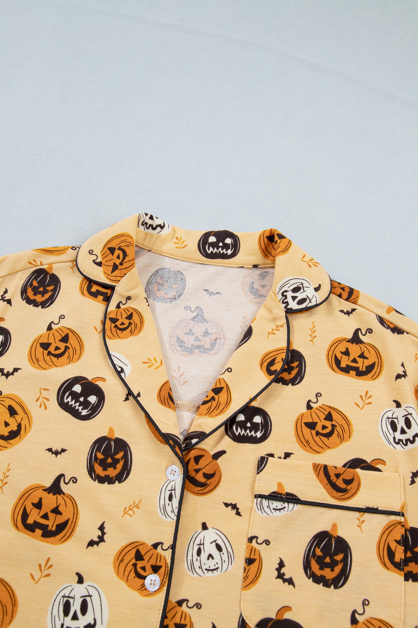Halloween Pumpkin Print Ruffle Shorts Pajama Set