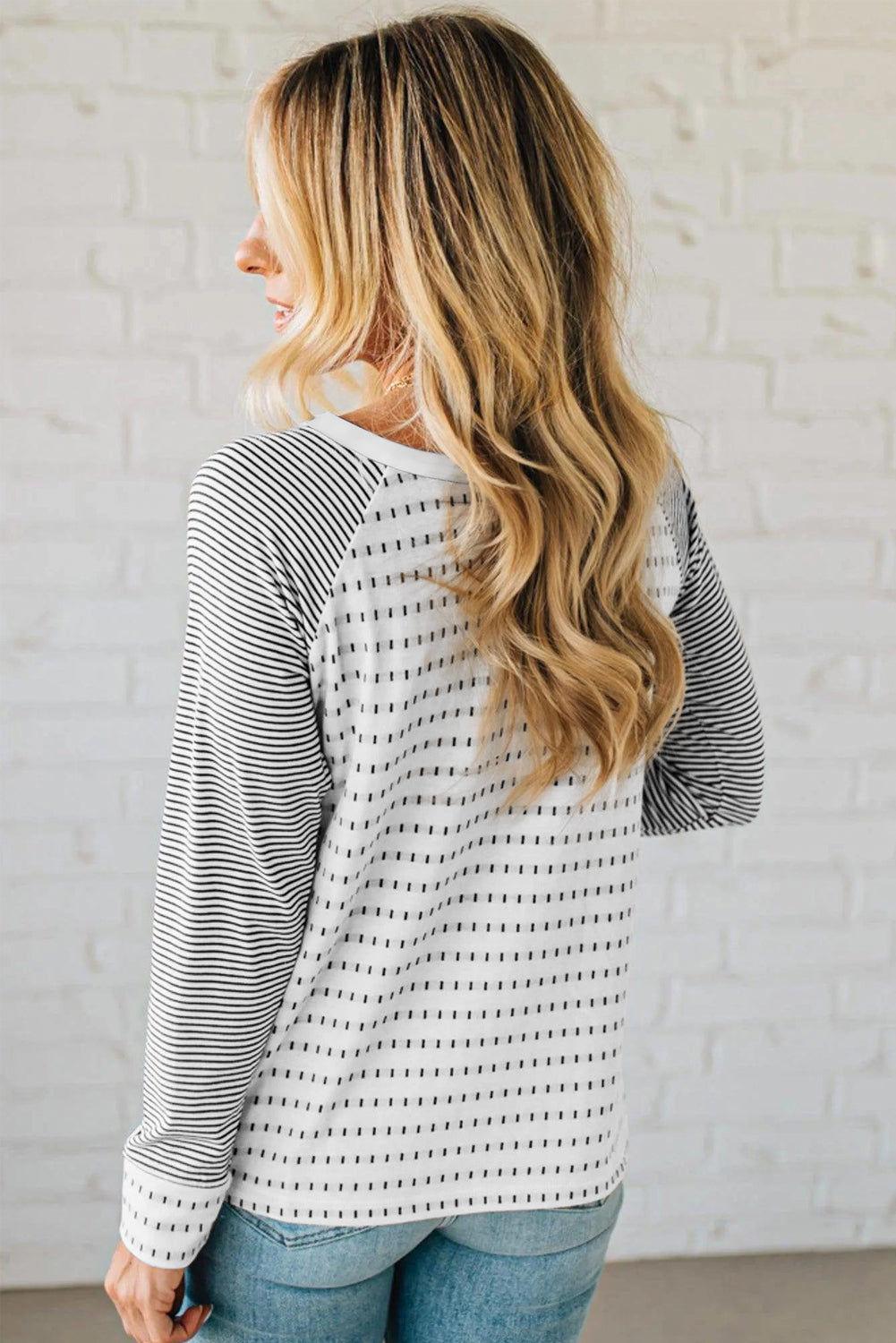 Striped Raglan Sleeve Color Block Long Sleeve Top