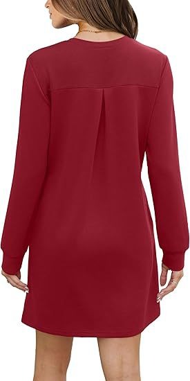 Cozy Long Sleeve Crewneck Sweatshirt Dress with Pockets