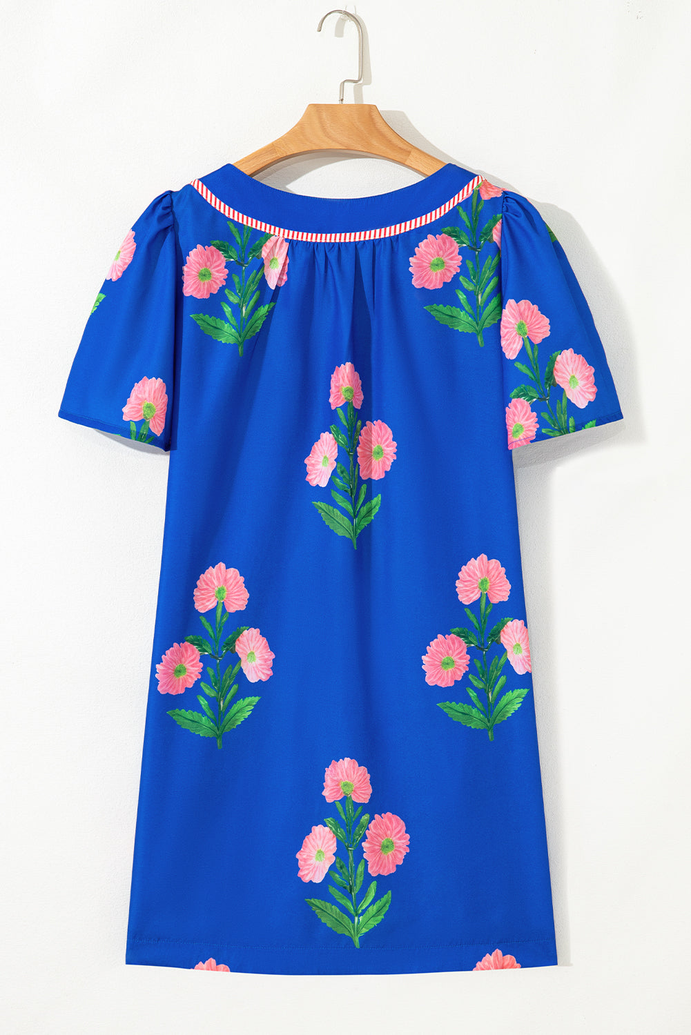 Easter Floral Split Neck Short Sleeve Mini Dress