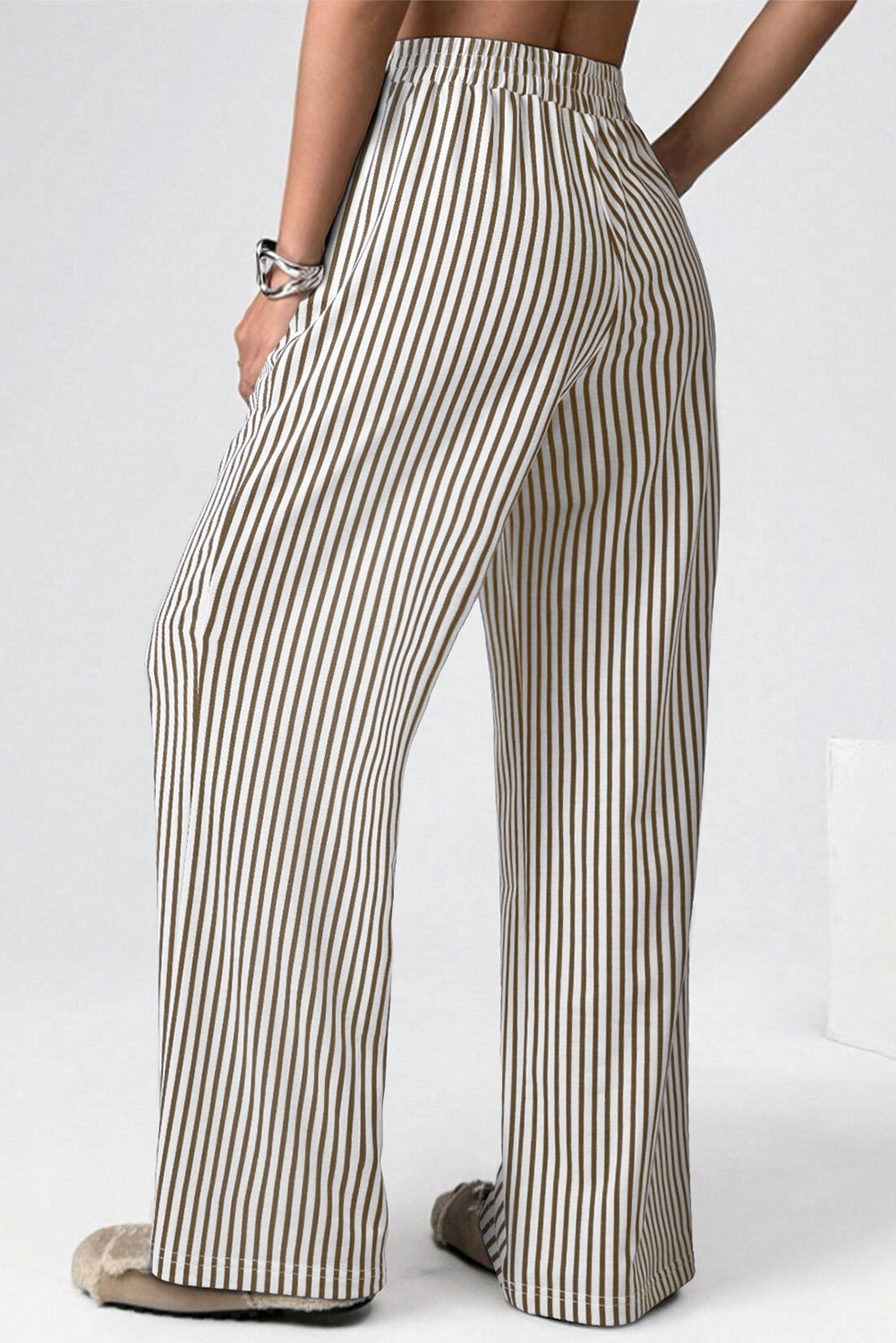 Stripe Elastic Waist Wide Leg Lounge Pants