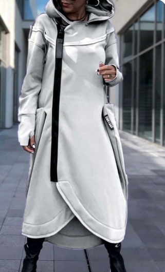Women's Hoodie Dress Zip Up Long Sleeve Asymmetric Pockets