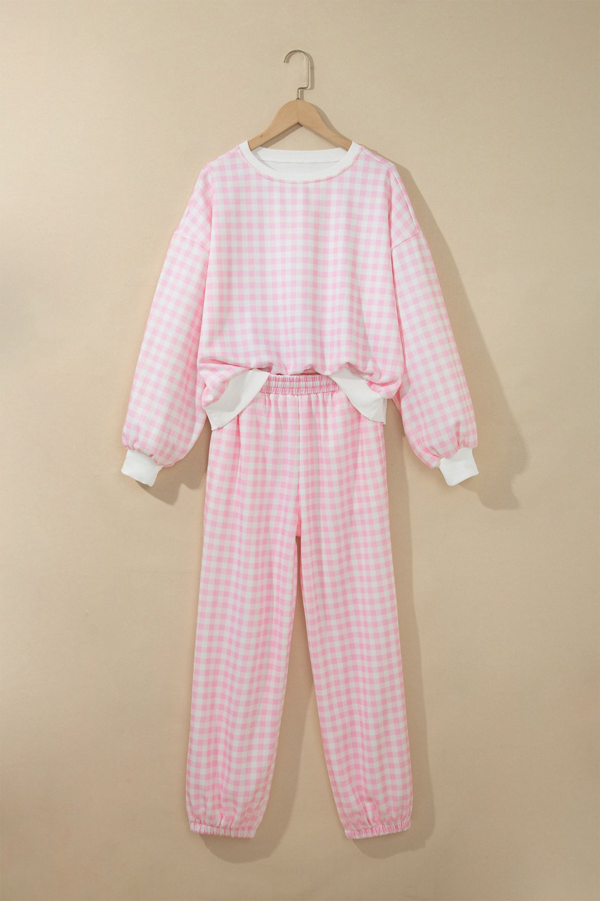 Plaid Polyester Pant Set Casual Wide Leg