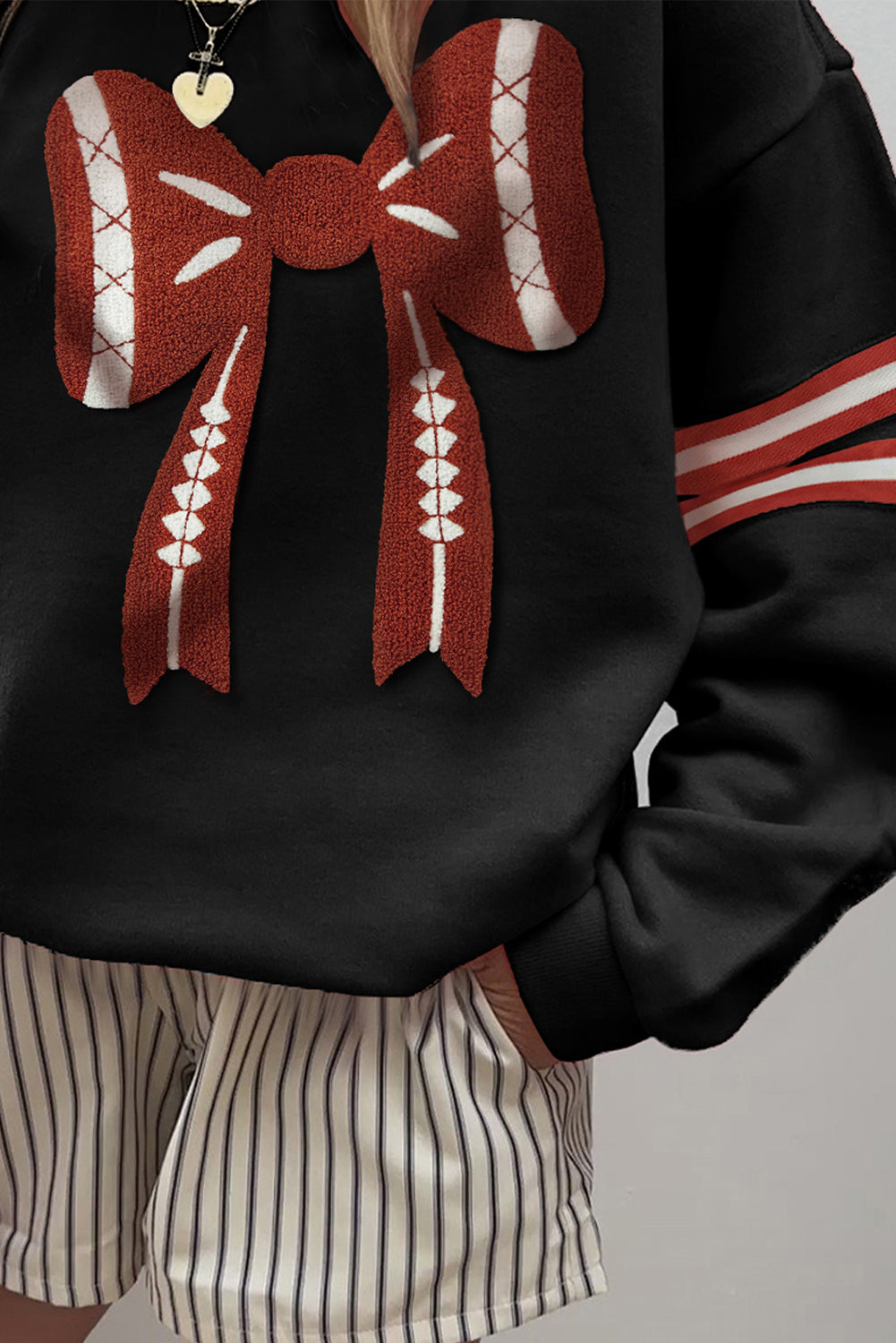 Game Day Bow Graphic Varsity Sweatshirt for Women