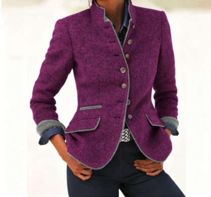 Women's Wool Blend Stand Collar Cropped Blazer Jacket