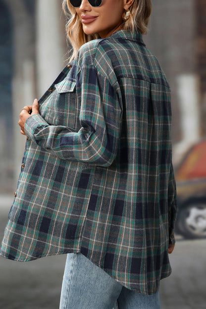 Plaid Long Sleeve Button Down Shirt with Chest Pockets