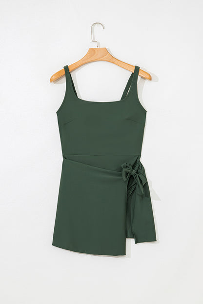 Square Neck Tie Waist One Piece Swim Dress Swimwear
