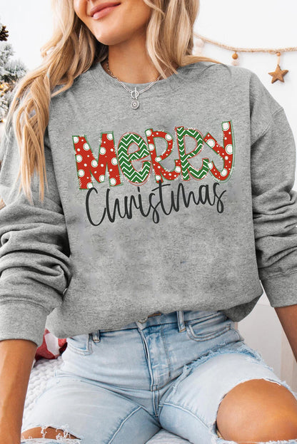 Gray Merry Christmas Festive Letter Print Drop Shoulder Sweatshirt