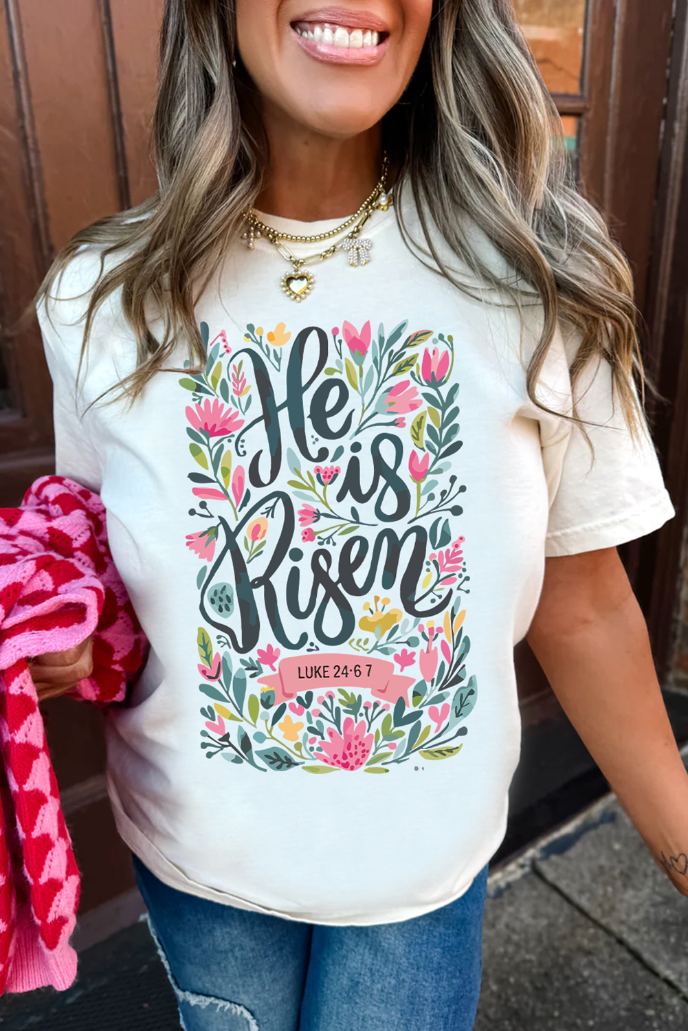 He Is Risen Floral Christian Easter Graphic Tee