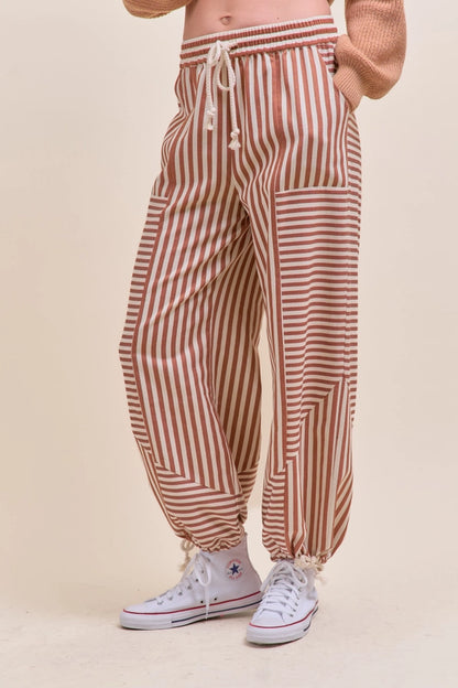 Striped High Waist Drawstring Parachute Pants Boho