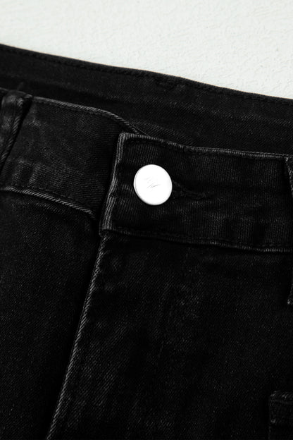 High Waisted Cropped Straight Leg Jeans Raw Hem Denim
