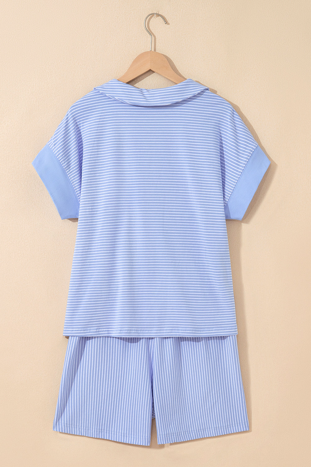 Striped V Neck Lounge Set Short Sleeve Top and Shorts