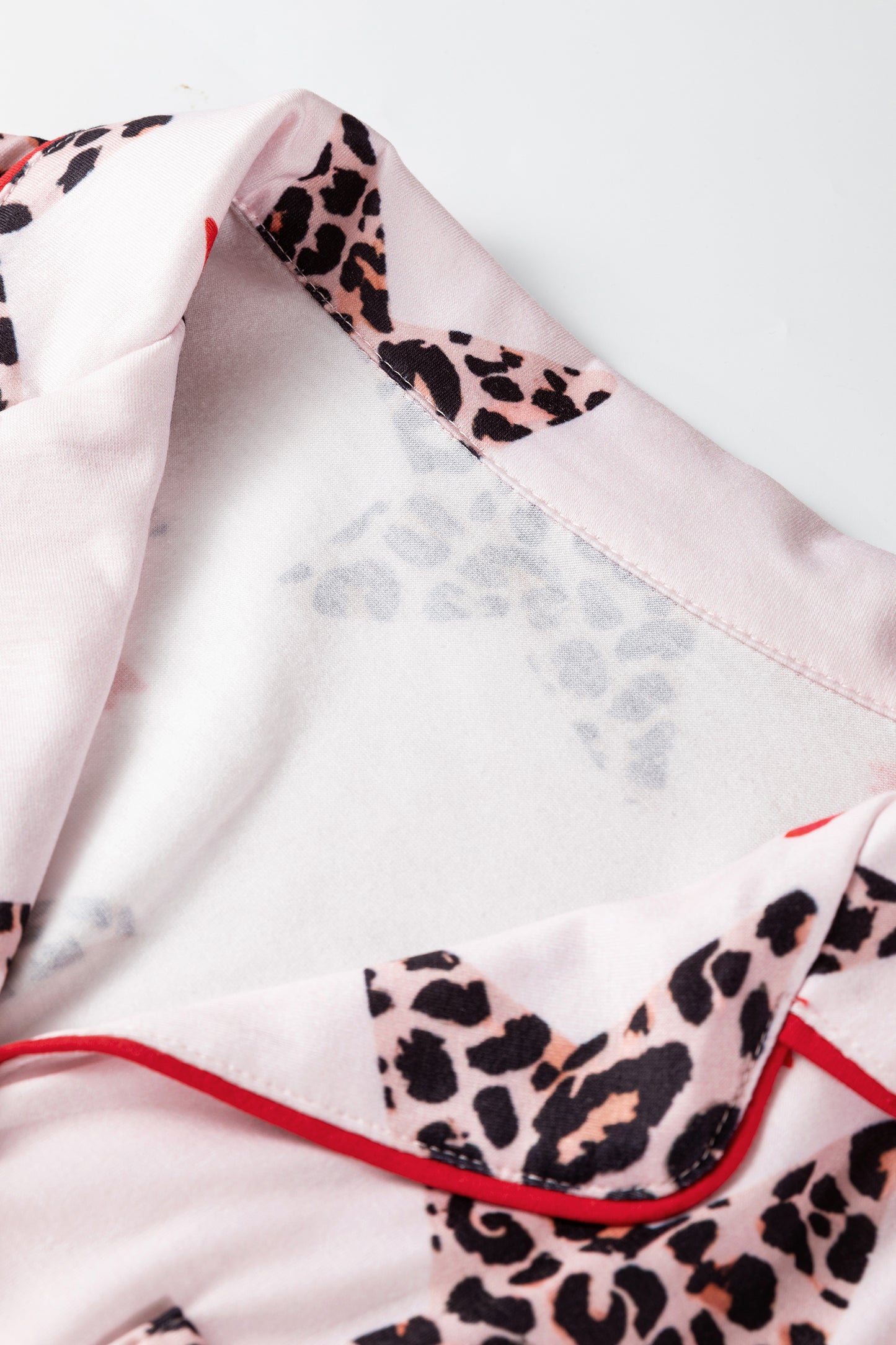 Valentine Leopard Star Ribbon Print Contrast Trim Pajama Set