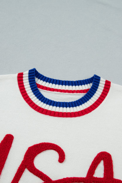USA Graphic Knit Top Patriotic Flag Day Sweater