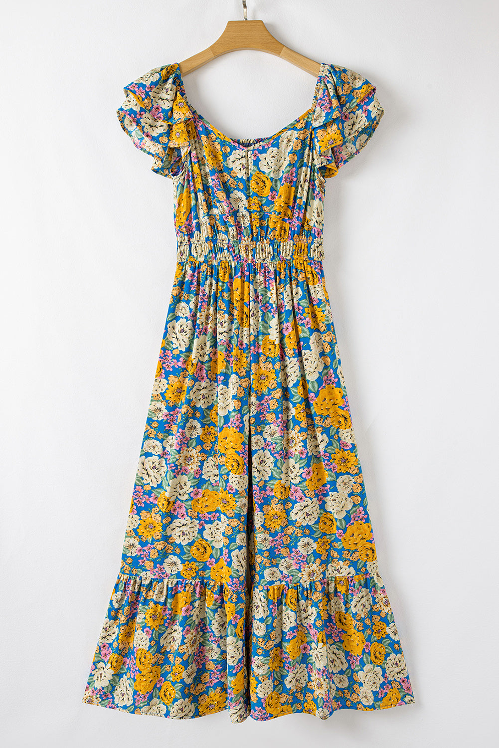 Floral Wide Leg Jumpsuit Cutout High Waist Boho Style