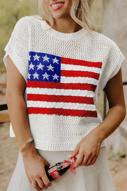 American Flag Knit Sweater Vest Patriotic Summer Top
