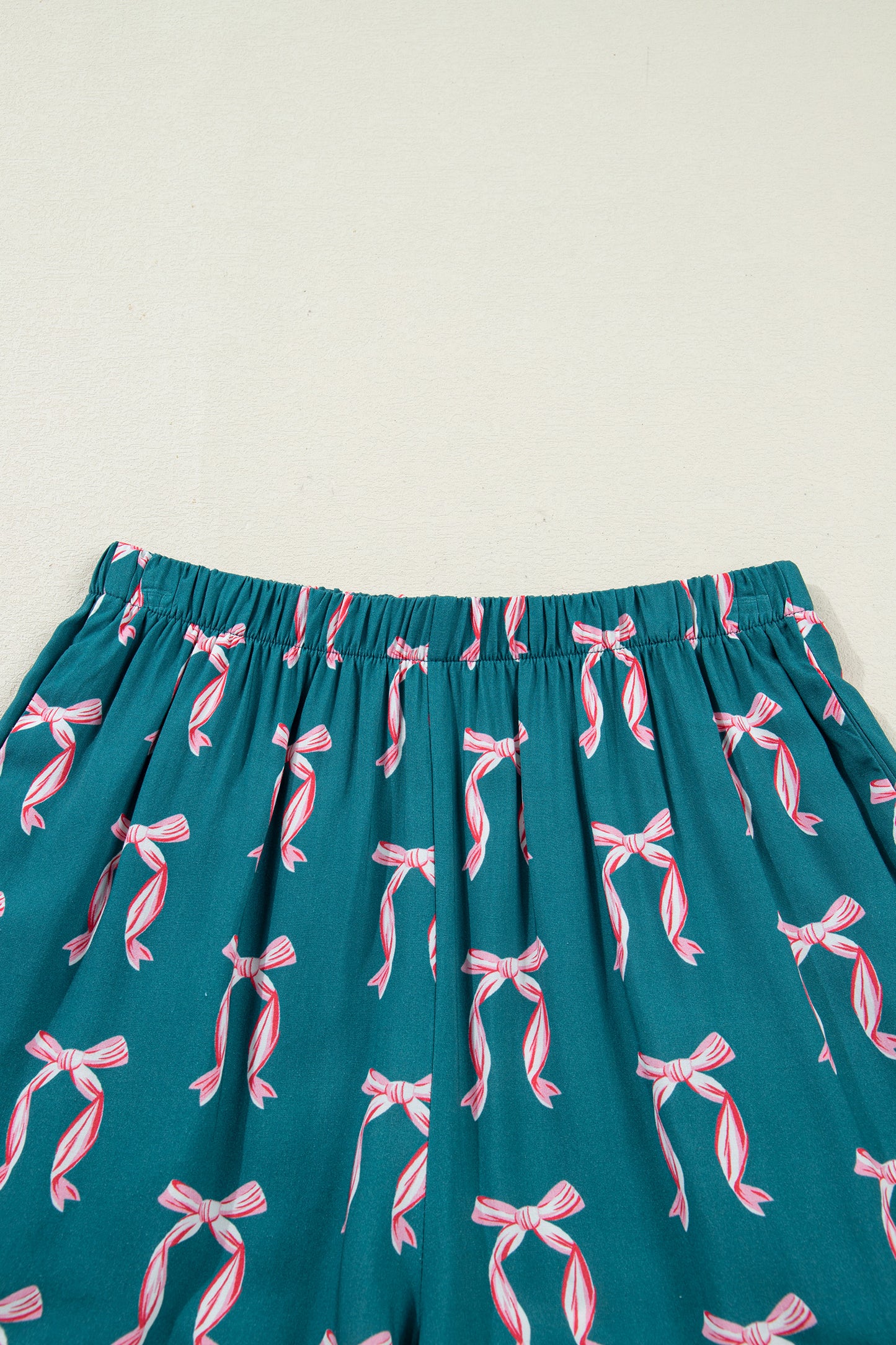 Green Bow Satin Pajama Set for Valentine Long Sleeve/Shorts