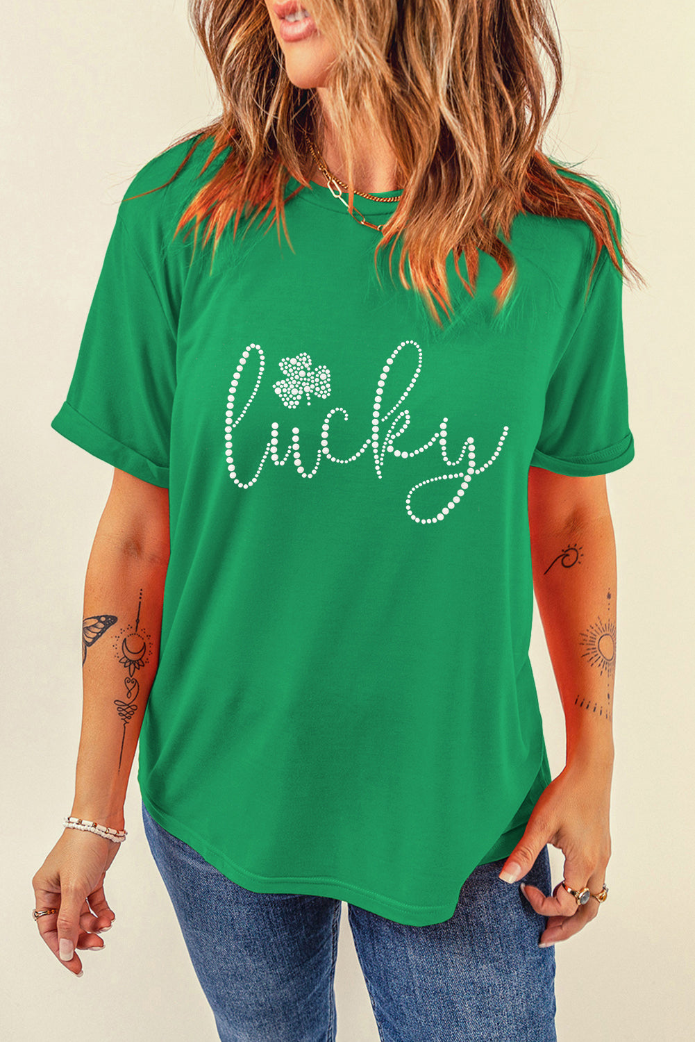 St. Patrick's Day Lucky Rhinestone Clover Graphic Tee