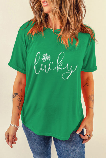 St. Patrick's Day Lucky Rhinestone Clover Graphic Tee