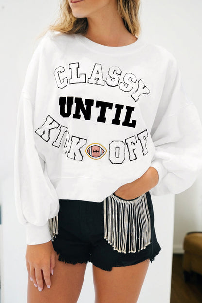 CLASSY UNTIL KICKOFF Football Graphic Oversized Sweatshirt