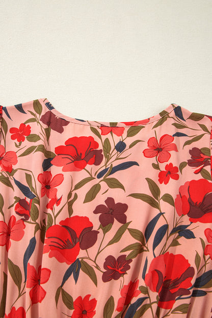 Boho Floral V Neck Smocked Waist Mini Dress