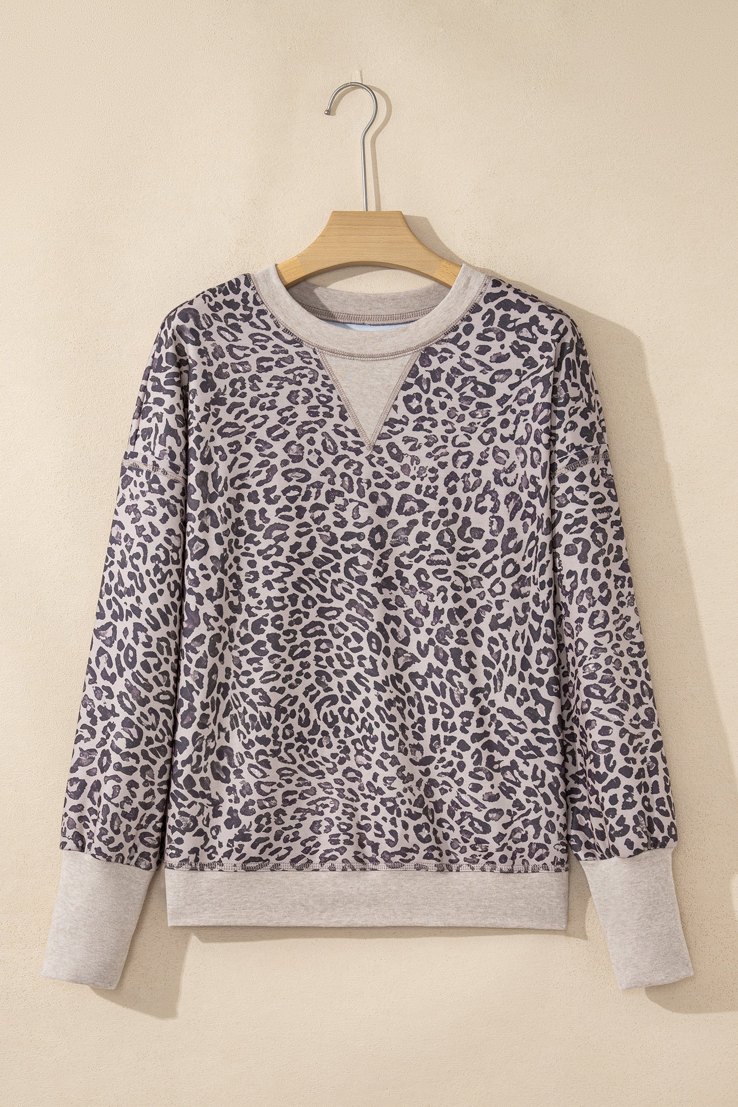 Leopard Print Long Sleeve Crew Neck Casual Sweatshirt