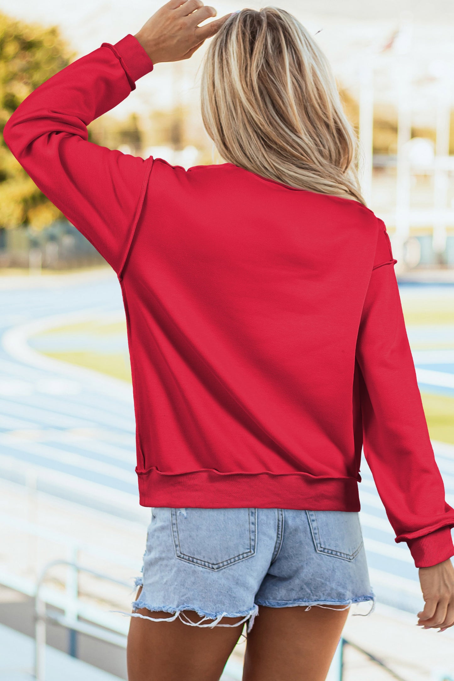 4th of July American Flag Oversized Mock Neck Sweatshirt