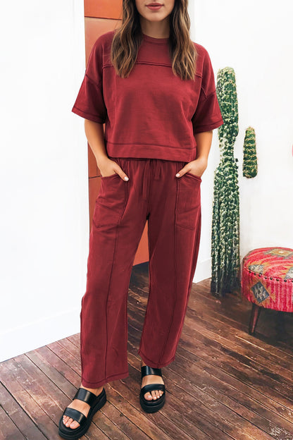 Boxy Tee and Wide Leg Pants Lounge Set Casual Outfit
