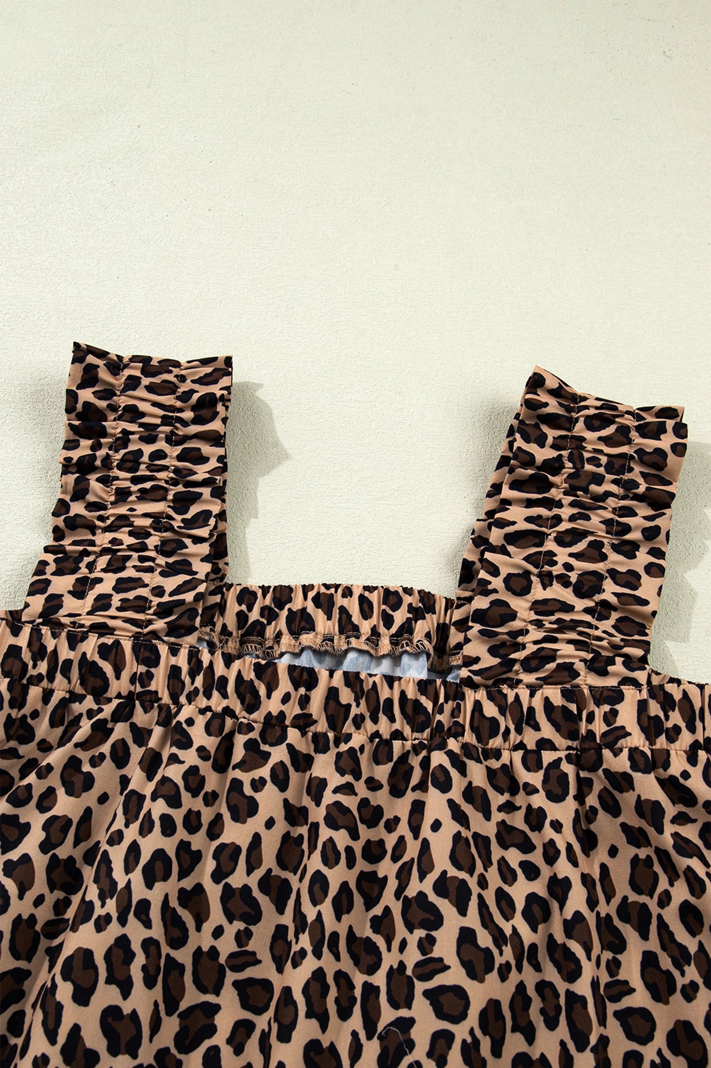 Leopard Print Ruffle Strap Tank Top Loose Babydoll