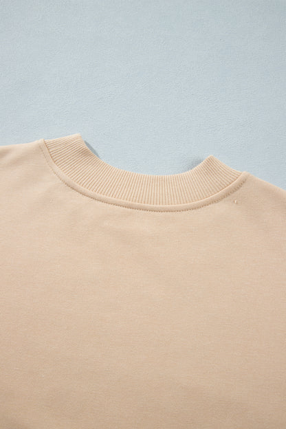 Light French Beige Western Embroidery Round Neck Pullover Long Sleeve Sweatshirt