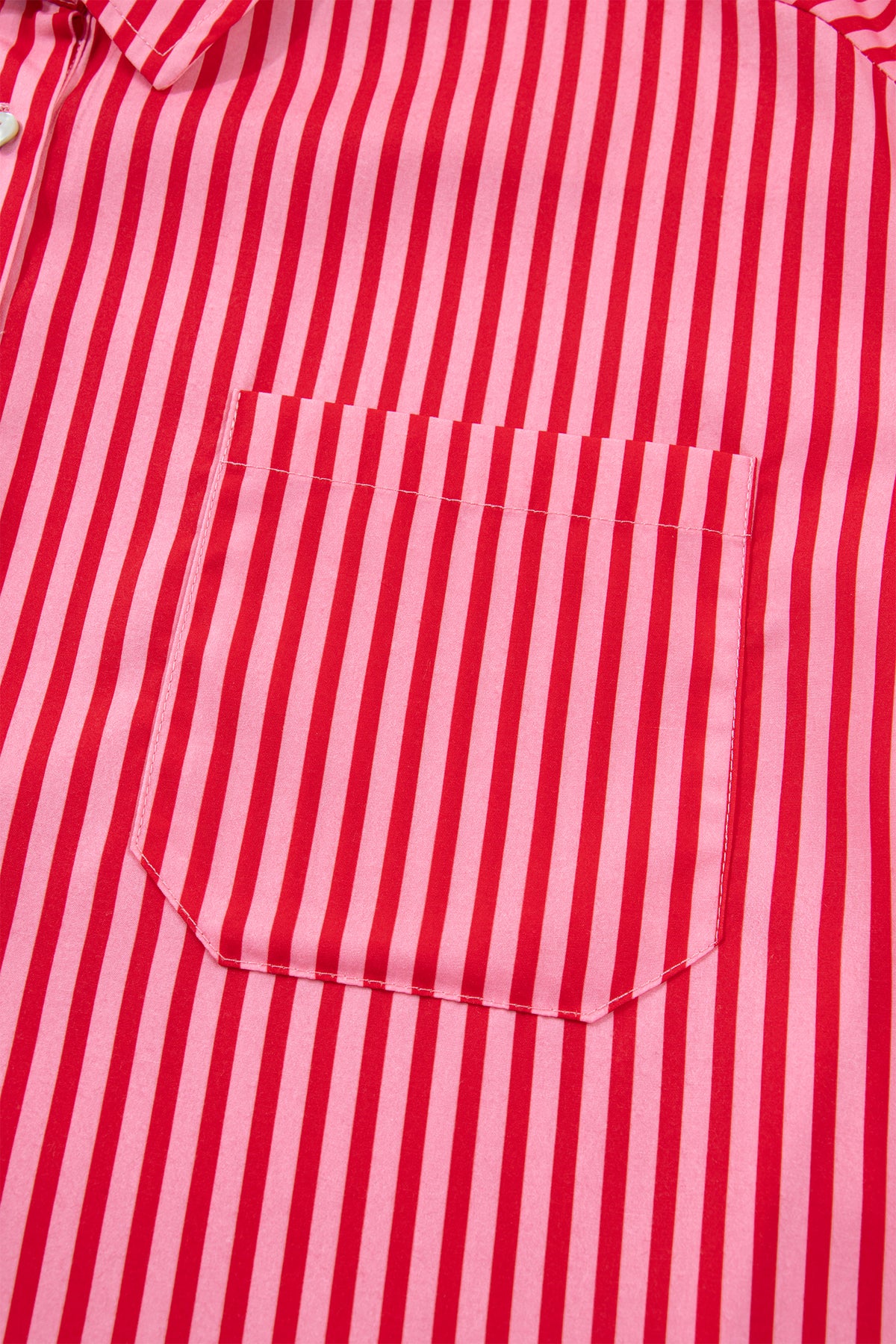 Red Stripe Tie Front Button Up Long Sleeve Casual Shirt