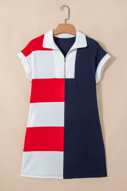 Americana Colorblock Zip Collar Flag Day Dress Independence